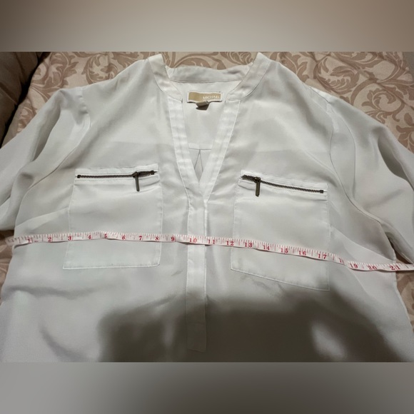 White, Michael Kors long-sleeve sheer blouse with zipper pockets. - Picture 3 of 5